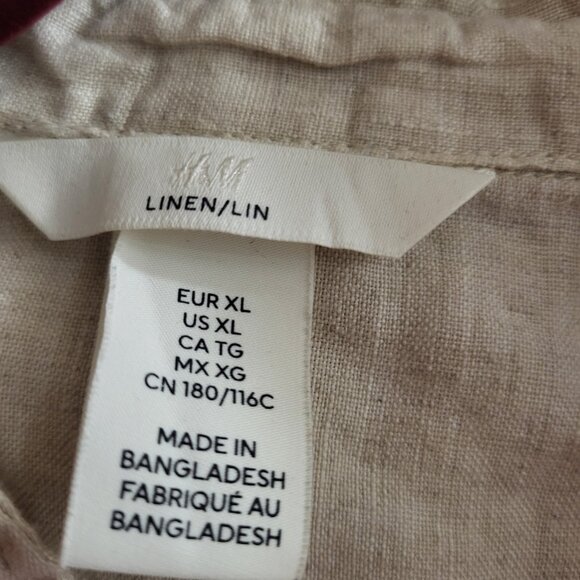 Relaxed Fit Cream Linen Gauze Button-Up Shirt - Size XL - Boho Chic - Picture 5 of 6